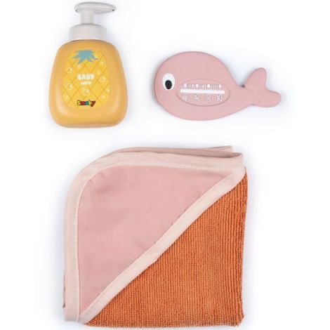 Cadita pentru papusa Smoby Baby Nurse Balneo Bath roz cu 3 accesorii - imagine 6